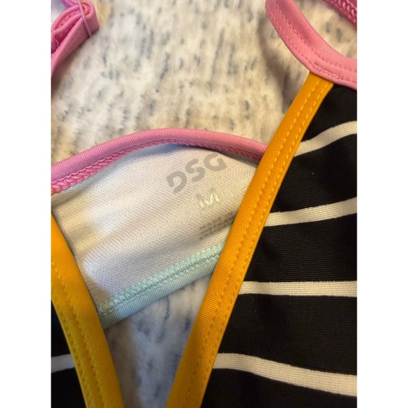 DSG Girls Dolphin Hem Swimsuit Bikini Top &‎ Bottoms Black White Stripe M NWT - Picture 3 of 6
